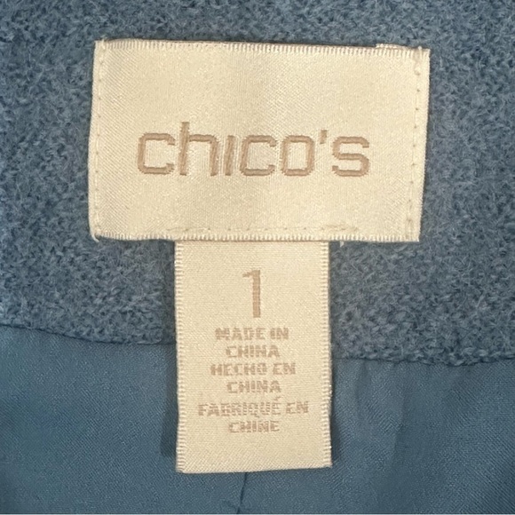 Chicos Boiled Wool Motorcycle Jacket Blue Silver - Picture 7 of 9